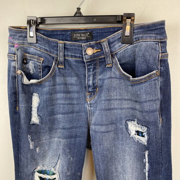 Judy blue jeans women's 9 | 30x28 blue skinny distressed plaid patch JB82140DK - Picture 2 of 11